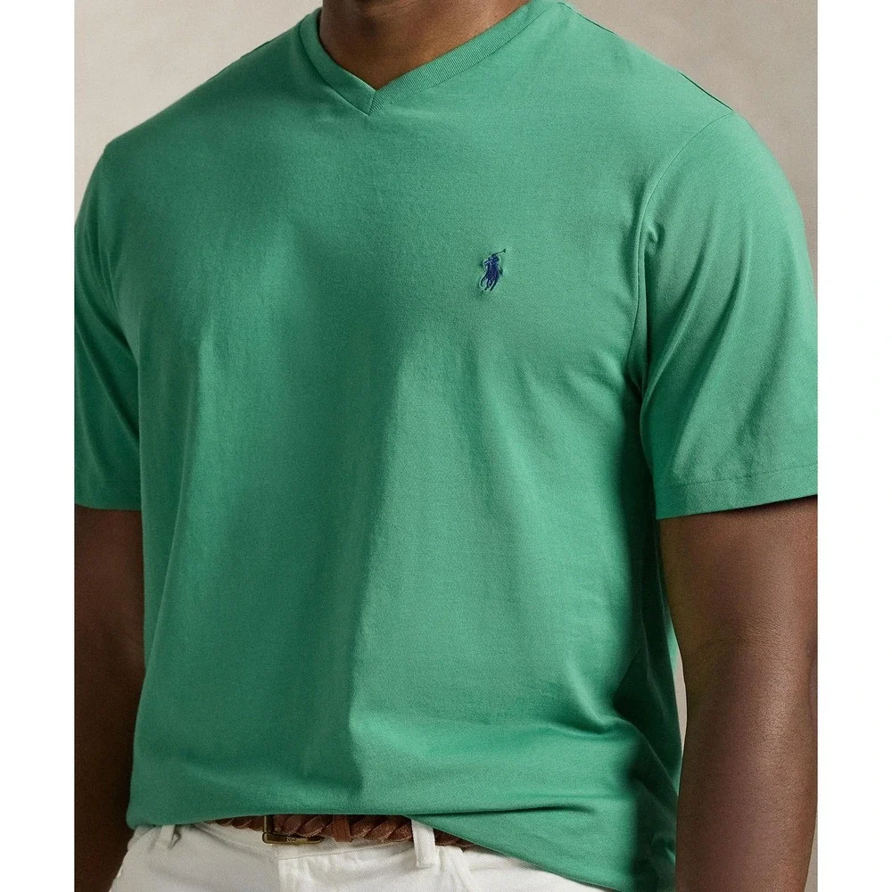 Polo Ralph Lauren V-Neck T-Shirt Men's Size Medium Short‎ Sleeve Cotton Green